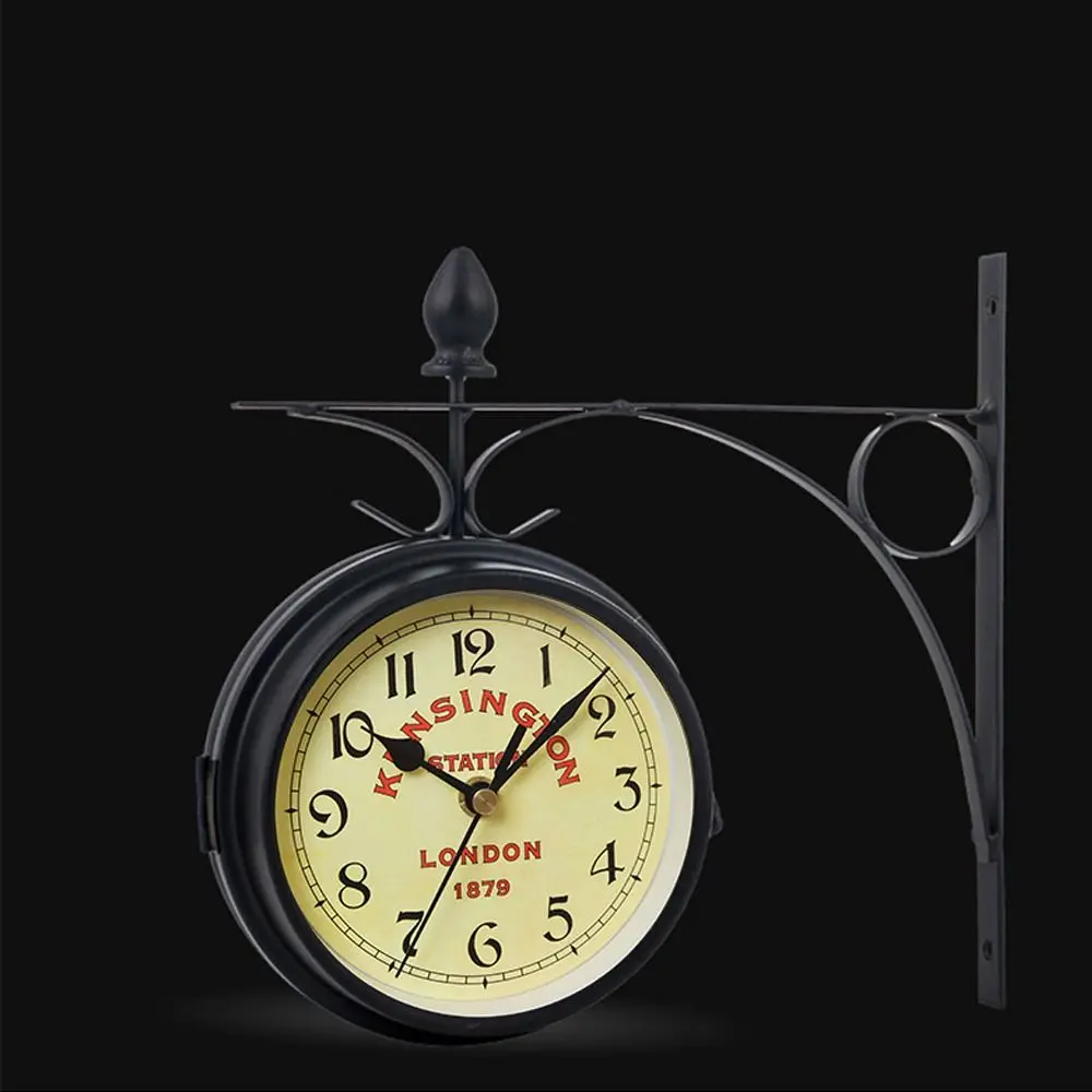 Double Sided Wall Clock High Quality Durable Retro Metal Clock Home Decor Garden Decoration Train Station thumbnail 5