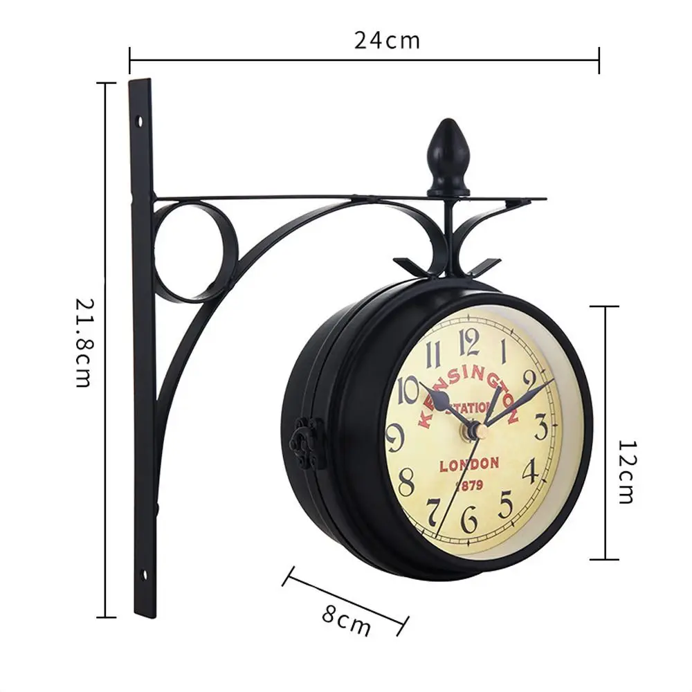 Double Sided Wall Clock High Quality Durable Retro Metal Clock Home Decor Garden Decoration Train Station thumbnail 6