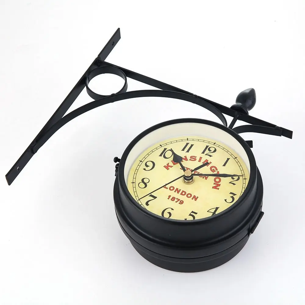 Double Sided Wall Clock High Quality Durable Retro Metal Clock Home Decor Garden Decoration Train Station thumbnail 4