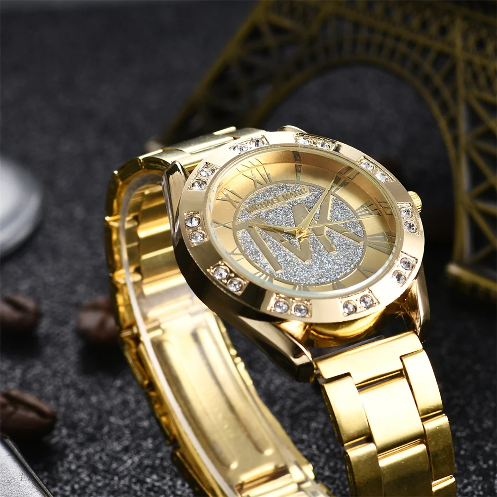 Luxury Women's Watch Fashion 2025 Diamonds TVK Quartz Watch Business Stainless Steel Gold Ladies Clock Gift Wristwatch thumbnail 2
