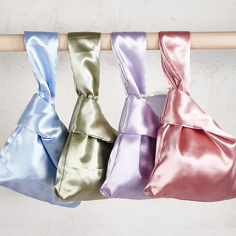 Women Wrist Bag Mini Knot Bag Vintage Silky Japanese Style Tote Bag Girl Key Phone Pouch Student Reusable Folding Shopping Bags thumbnail 2