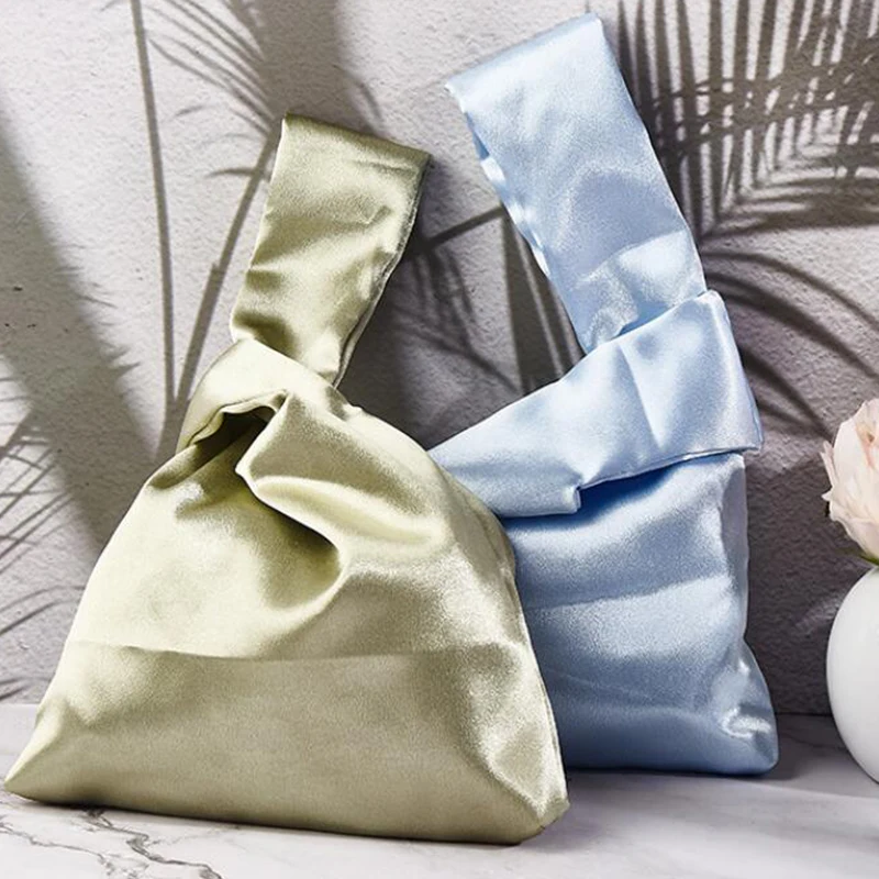 Women Wrist Bag Mini Knot Bag Vintage Silky Japanese Style Tote Bag Girl Key Phone Pouch Student Reusable Folding Shopping Bags thumbnail 3