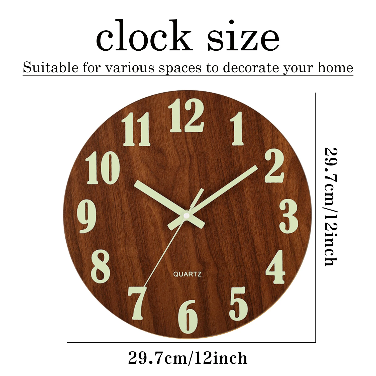 12 Inch Luminous Wall Clock Wood Silent light in dark night Nordic Fashion Wall Clock Non Ticking Clock With Night Light thumbnail 4