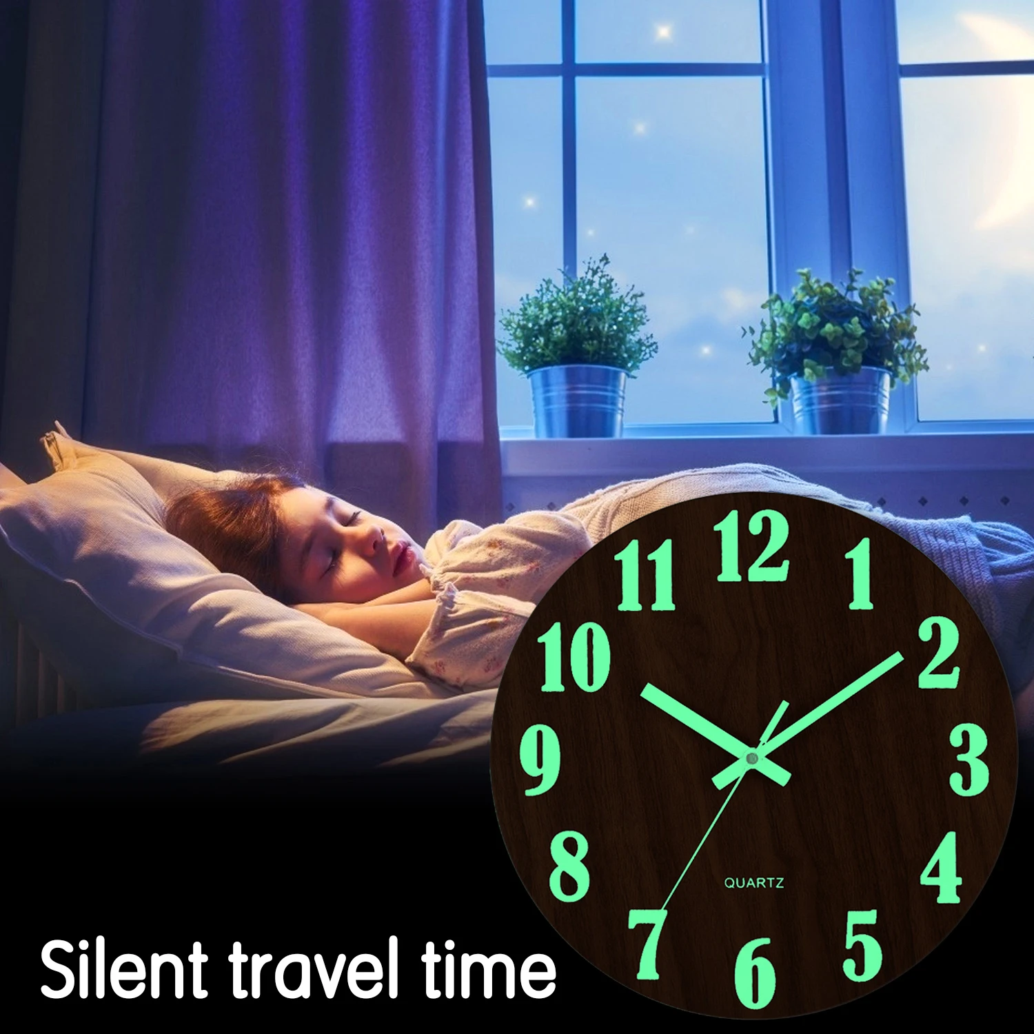 12 Inch Luminous Wall Clock Wood Silent light in dark night Nordic Fashion Wall Clock Non Ticking Clock With Night Light thumbnail 6
