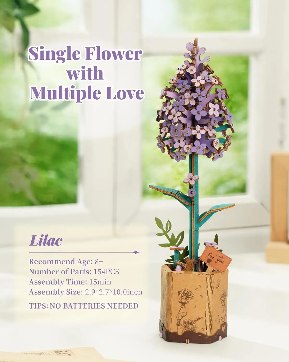 Robotime 3D Wooden Puzzle Flowers Bouquet Wooden Bloom Craft Model Kits Eternal Flowers Romantic Gift for Birthday Mother's Day thumbnail 4