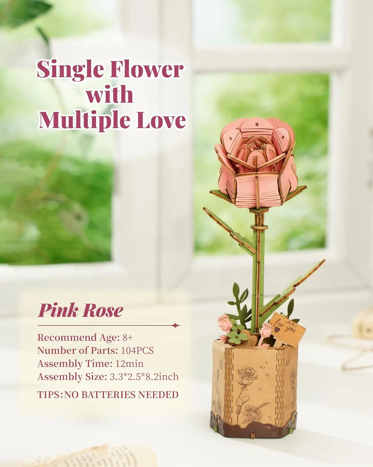Robotime 3D Wooden Puzzle Flowers Bouquet Wooden Bloom Craft Model Kits Eternal Flowers Romantic Gift for Birthday Mother's Day thumbnail 3
