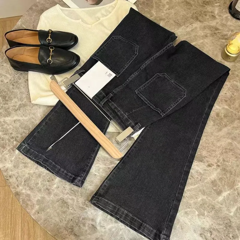 New High Waist Trousers Loose Washed Jeans Pockets Slim Denim Flare Classic Women Vintage Stretch Straight Trousers All-match thumbnail 6