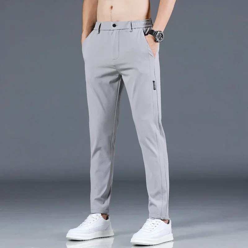 2024 Summer New Thin Ice Silk Stretch Men's Pants Casual Elastic Waist Smooth Trouser Pants Male Brand Clothing 5 Colour thumbnail 2