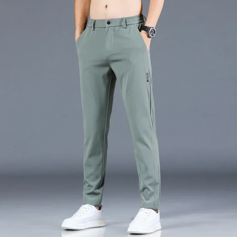 2024 Summer New Thin Ice Silk Stretch Men's Pants Casual Elastic Waist Smooth Trouser Pants Male Brand Clothing 5 Colour thumbnail 3
