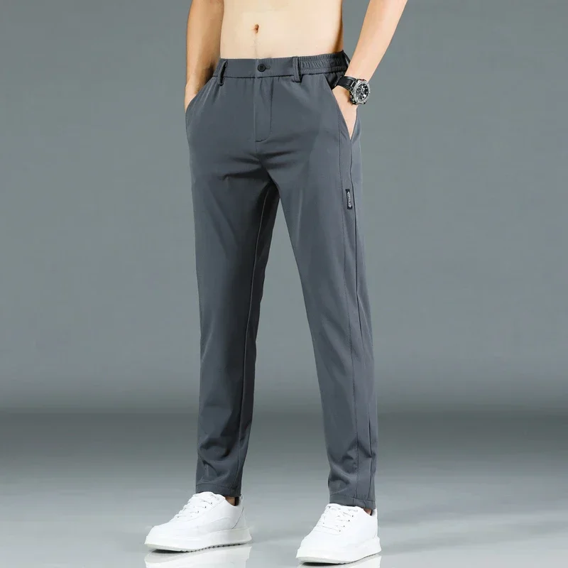 2024 Summer New Thin Ice Silk Stretch Men's Pants Casual Elastic Waist Smooth Trouser Pants Male Brand Clothing 5 Colour thumbnail 6
