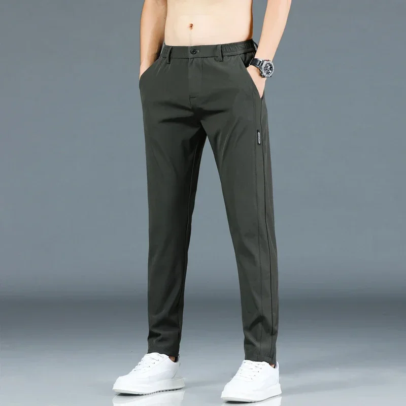 2024 Summer New Thin Ice Silk Stretch Men's Pants Casual Elastic Waist Smooth Trouser Pants Male Brand Clothing 5 Colour thumbnail 4