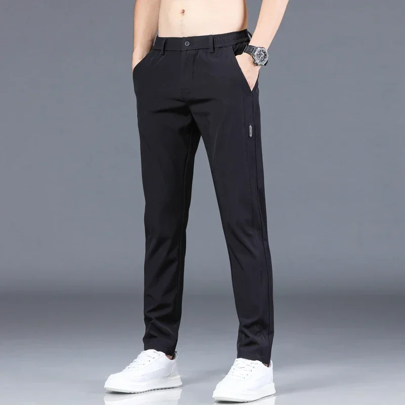 2024 Summer New Thin Ice Silk Stretch Men's Pants Casual Elastic Waist Smooth Trouser Pants Male Brand Clothing 5 Colour thumbnail 5