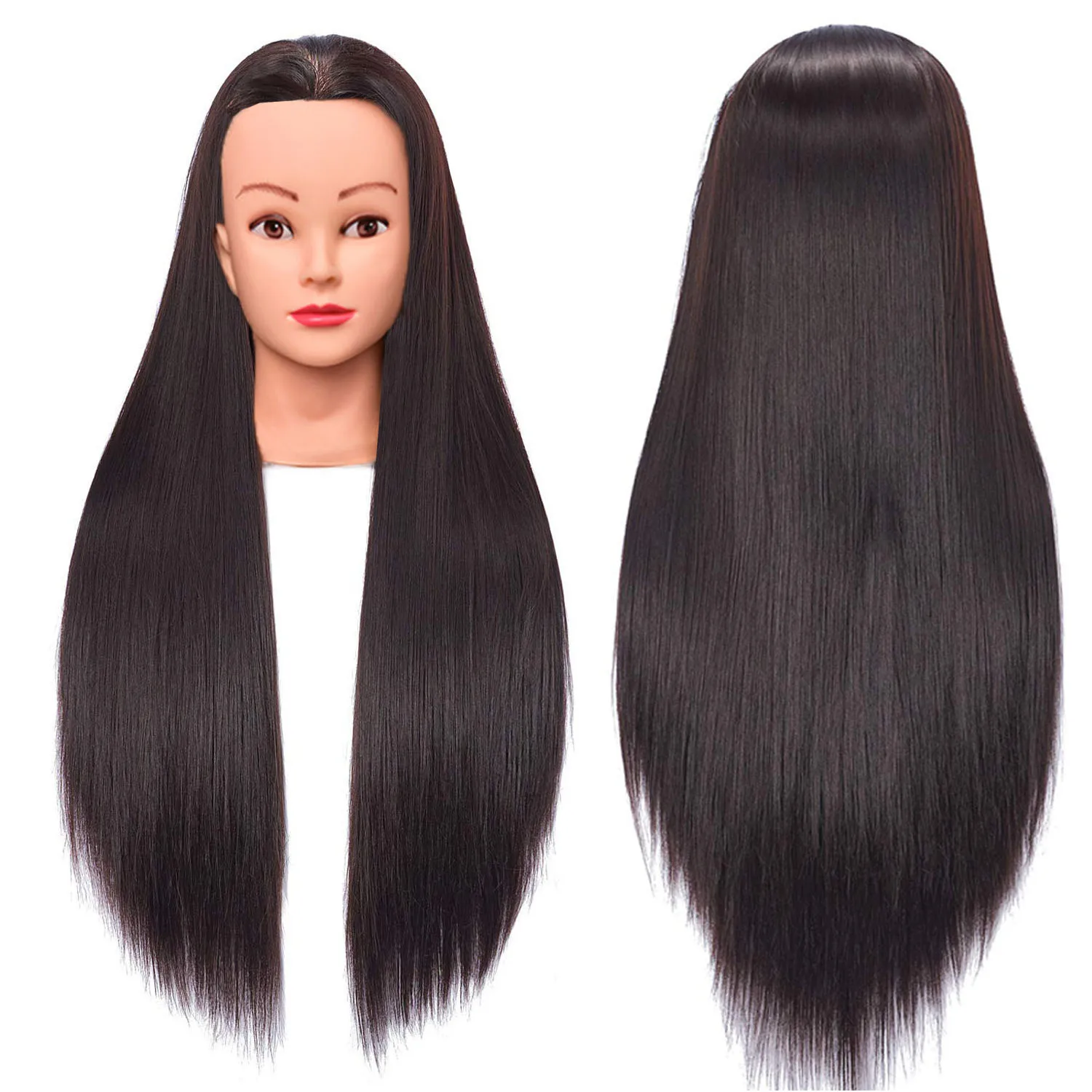 Synthetic Long Hair Training Head For Braid Hairdressing With Clamp Wig Stand Doll Head For Hairstyles Mannequin Head thumbnail 2