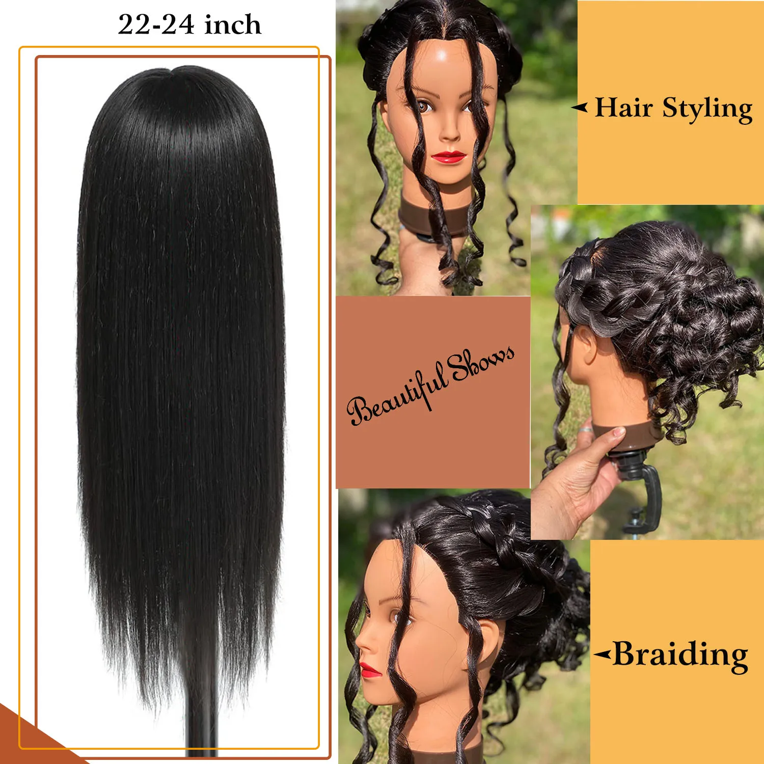 Synthetic Long Hair Training Head For Braid Hairdressing With Clamp Wig Stand Doll Head For Hairstyles Mannequin Head thumbnail 3