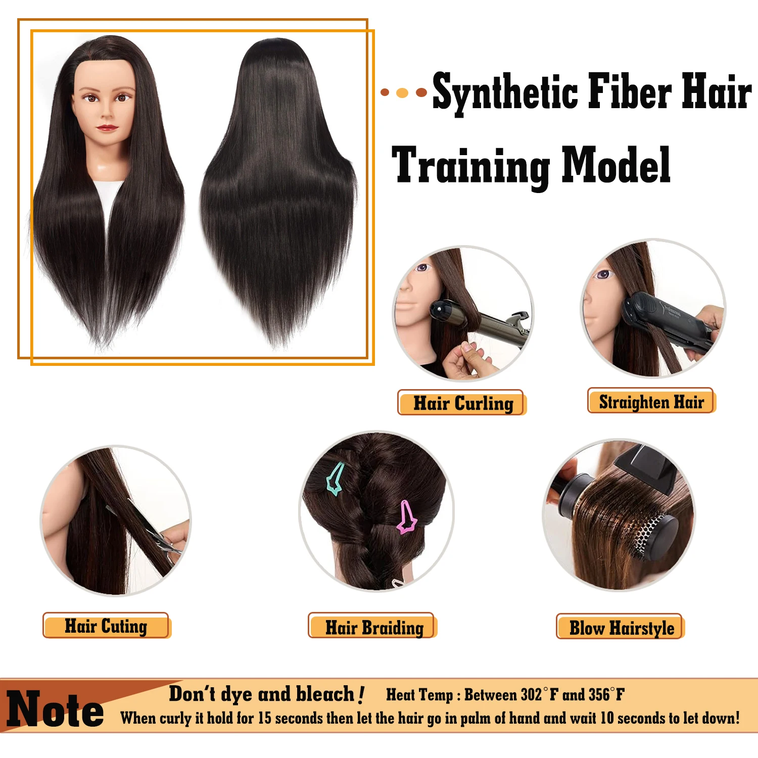 Synthetic Long Hair Training Head For Braid Hairdressing With Clamp Wig Stand Doll Head For Hairstyles Mannequin Head thumbnail 5