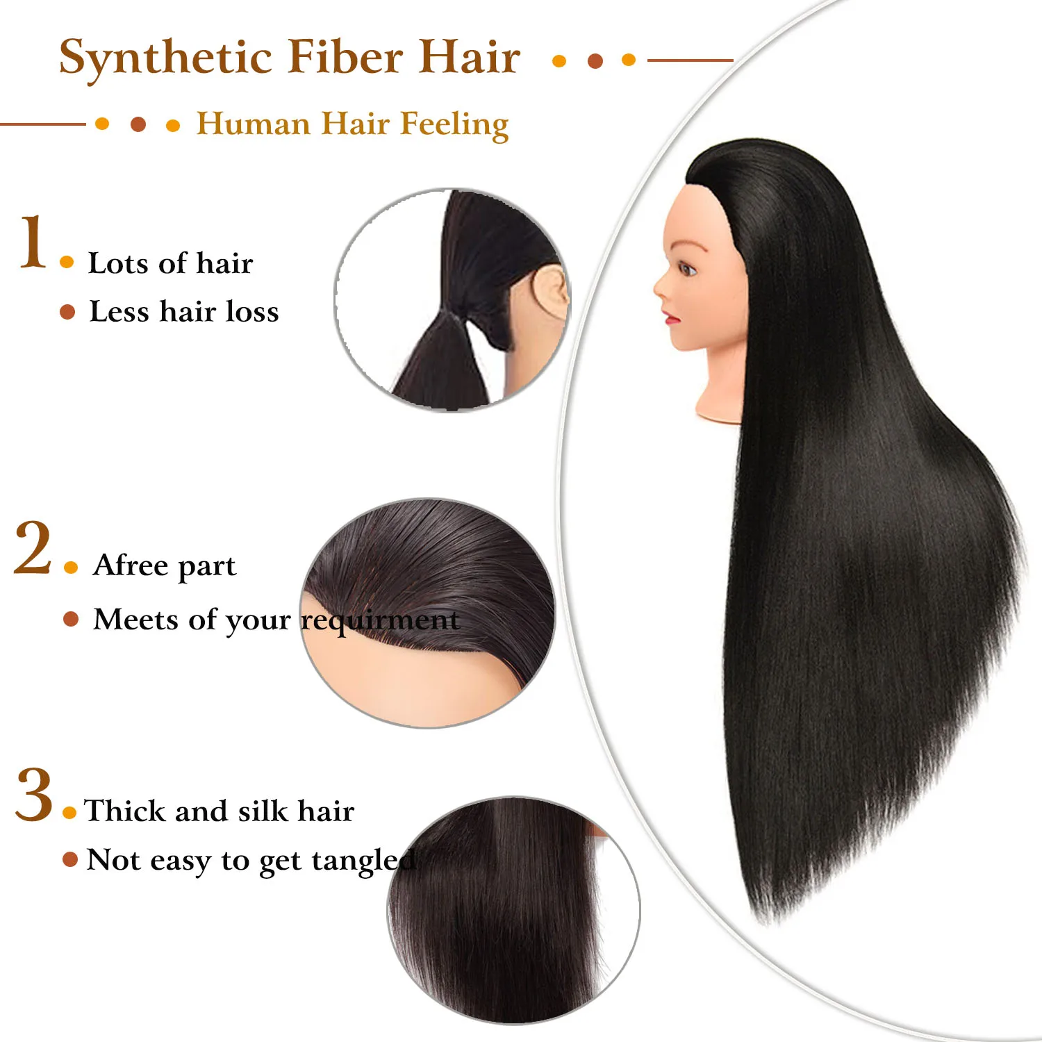 Synthetic Long Hair Training Head For Braid Hairdressing With Clamp Wig Stand Doll Head For Hairstyles Mannequin Head thumbnail 4