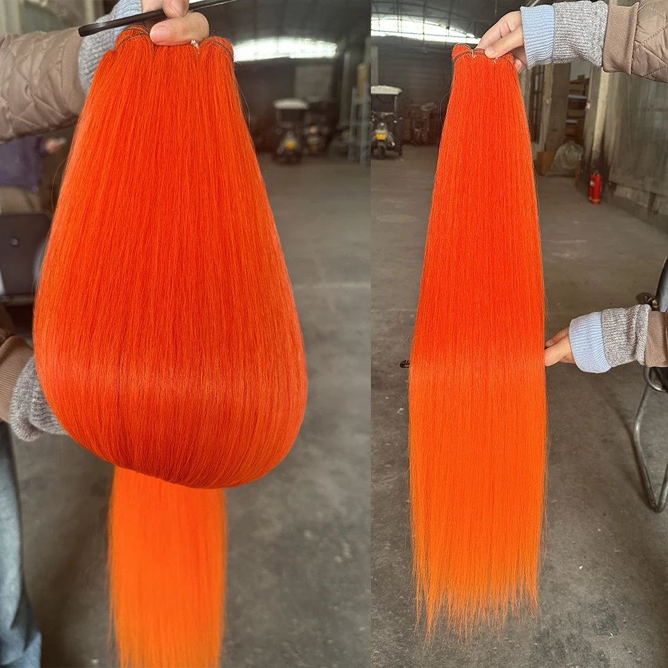 Blue Straight Hair Bundles Orange Brown Pink Chestnut Hair Weft Synthetic Heat Resistant Colorful Yaki Straight Hair Weaving thumbnail 3