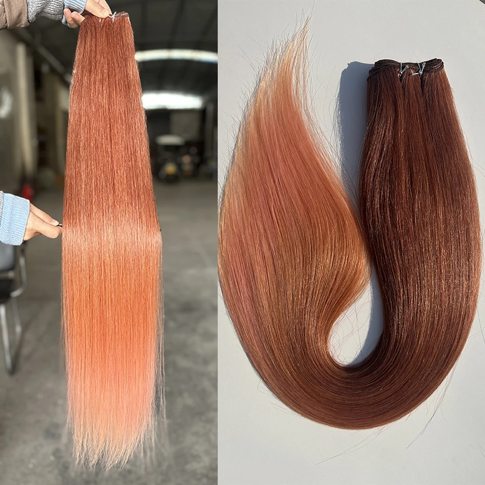 Blue Straight Hair Bundles Orange Brown Pink Chestnut Hair Weft Synthetic Heat Resistant Colorful Yaki Straight Hair Weaving thumbnail 4