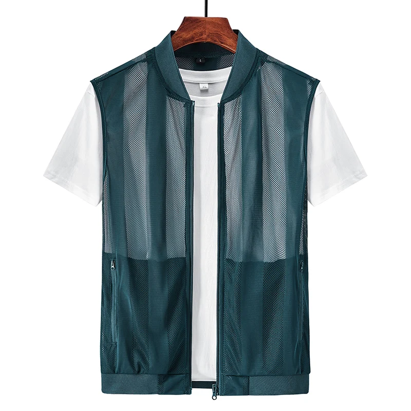 Summer Men Mesh Hollow Waistcoat Breathable Outdoor Sports Coat High-Quality Design Leisure Vest Men thumbnail 3