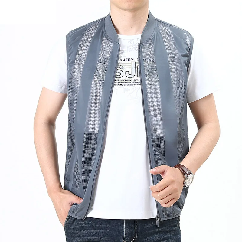 Summer Men Mesh Hollow Waistcoat Breathable Outdoor Sports Coat High-Quality Design Leisure Vest Men thumbnail 2
