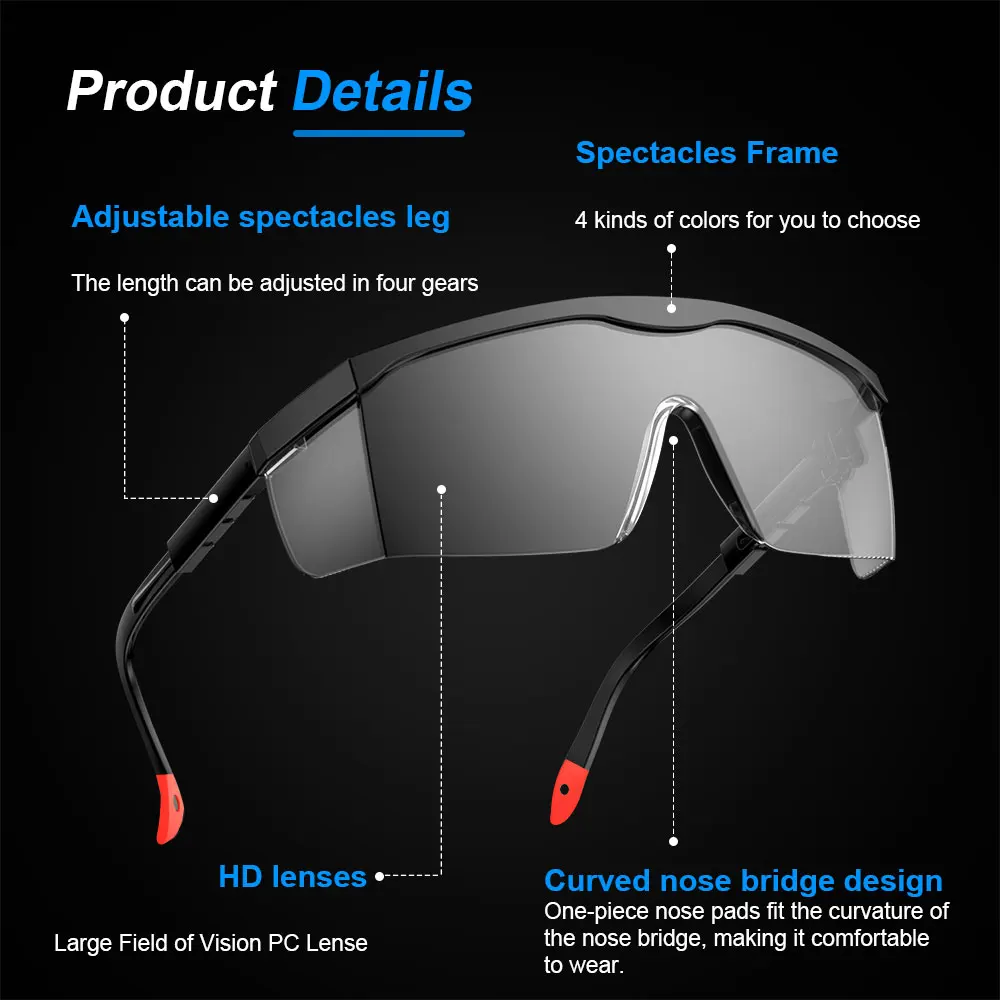 Safety Glasses Dustproof EN166 Ansi Z87 Prescription Goggles Fashion Eyewear Anti Fog Clear Spectacles Rubber Leg Eye Protection thumbnail 3