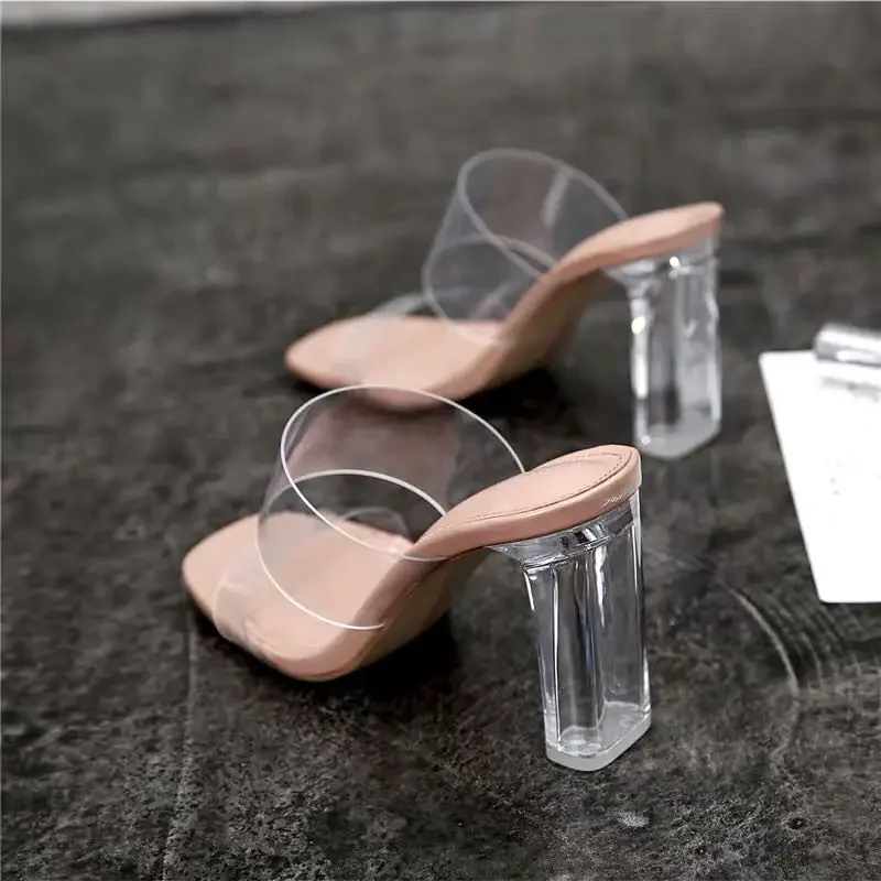 Summer Women Pumps Sandals PVC Jelly Slippers Open Toe High Heels Women Transparent Perspex Slippers Shoes Heel Clear Sandals thumbnail 4