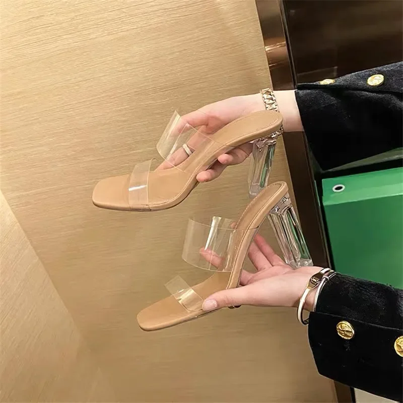 Summer Women Pumps Sandals PVC Jelly Slippers Open Toe High Heels Women Transparent Perspex Slippers Shoes Heel Clear Sandals thumbnail 3