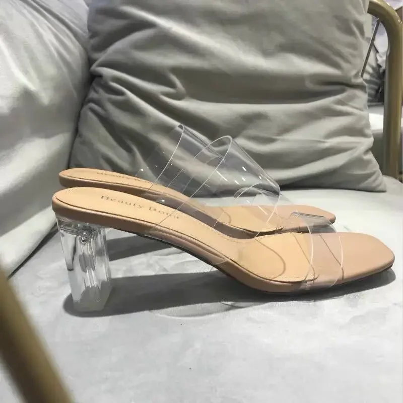 Summer Women Pumps Sandals PVC Jelly Slippers Open Toe High Heels Women Transparent Perspex Slippers Shoes Heel Clear Sandals thumbnail 5