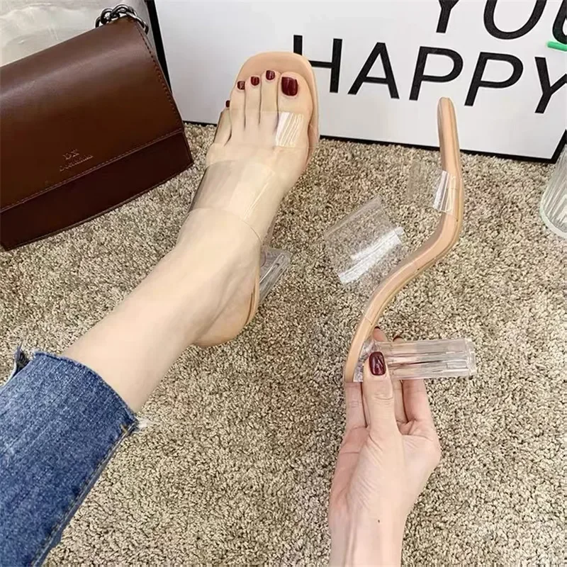 Summer Women Pumps Sandals PVC Jelly Slippers Open Toe High Heels Women Transparent Perspex Slippers Shoes Heel Clear Sandals thumbnail 2