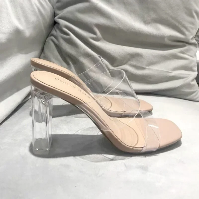 Summer Women Pumps Sandals PVC Jelly Slippers Open Toe High Heels Women Transparent Perspex Slippers Shoes Heel Clear Sandals thumbnail 6