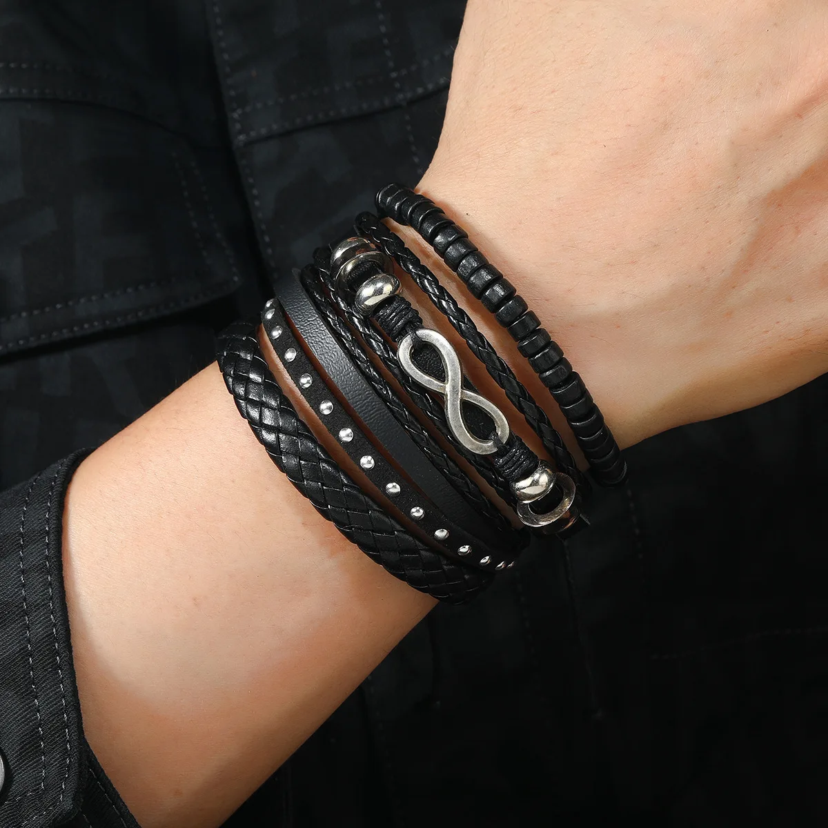 6/4PCS 3Style PU Wodeen Braided Wrap Leather Bracelet for Men Vintage Life Wood Beads Fashion Male Armband thumbnail 4