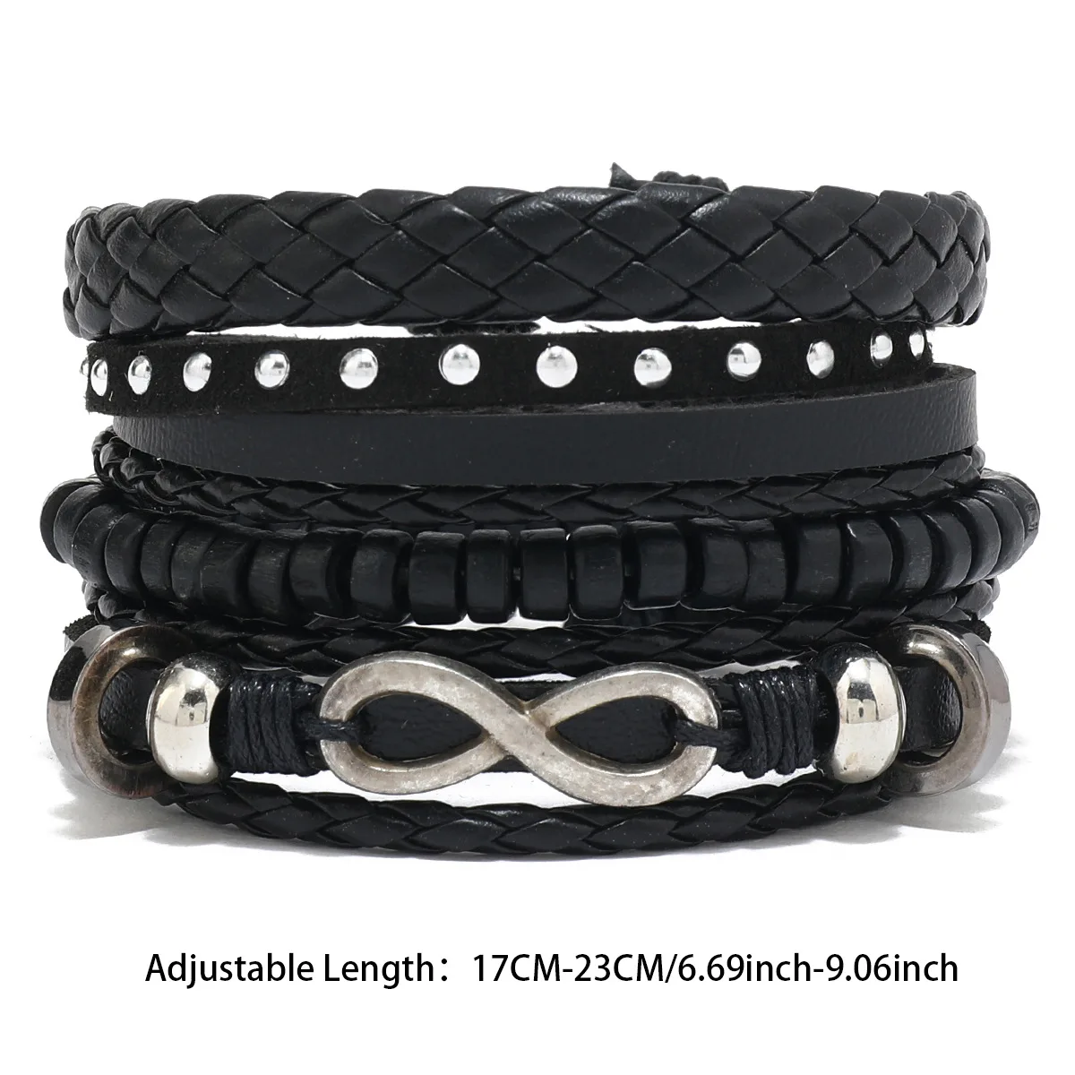 6/4PCS 3Style PU Wodeen Braided Wrap Leather Bracelet for Men Vintage Life Wood Beads Fashion Male Armband thumbnail 6