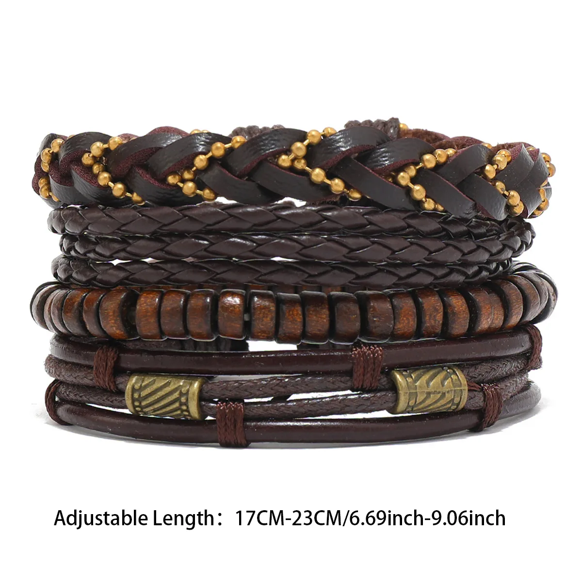6/4PCS 3Style PU Wodeen Braided Wrap Leather Bracelet for Men Vintage Life Wood Beads Fashion Male Armband thumbnail 3
