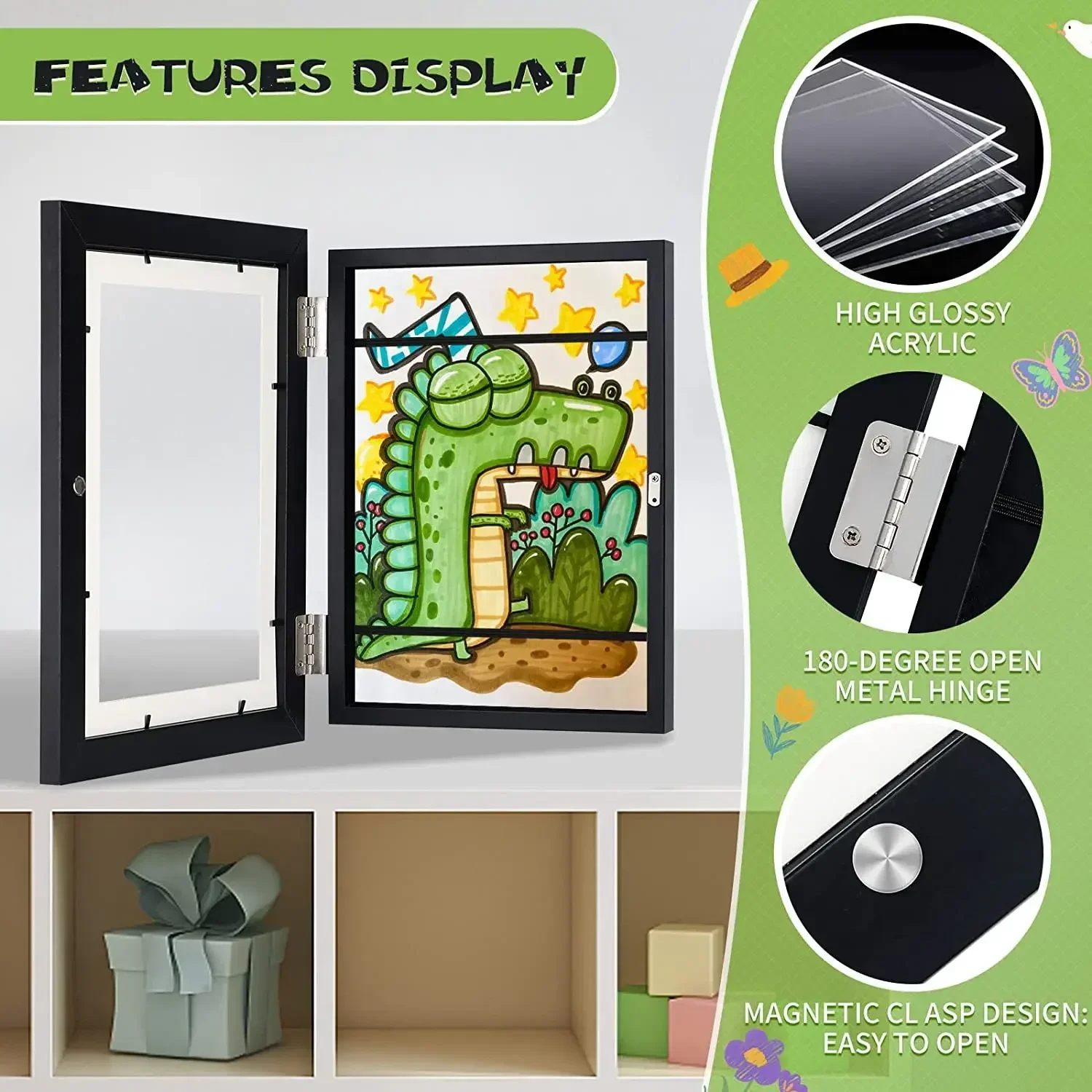 Children Drawing Frame A4 Wooden poster frame for walls Children's Art frame Changeable Kids Pictures Display Frames Home Decor thumbnail 5