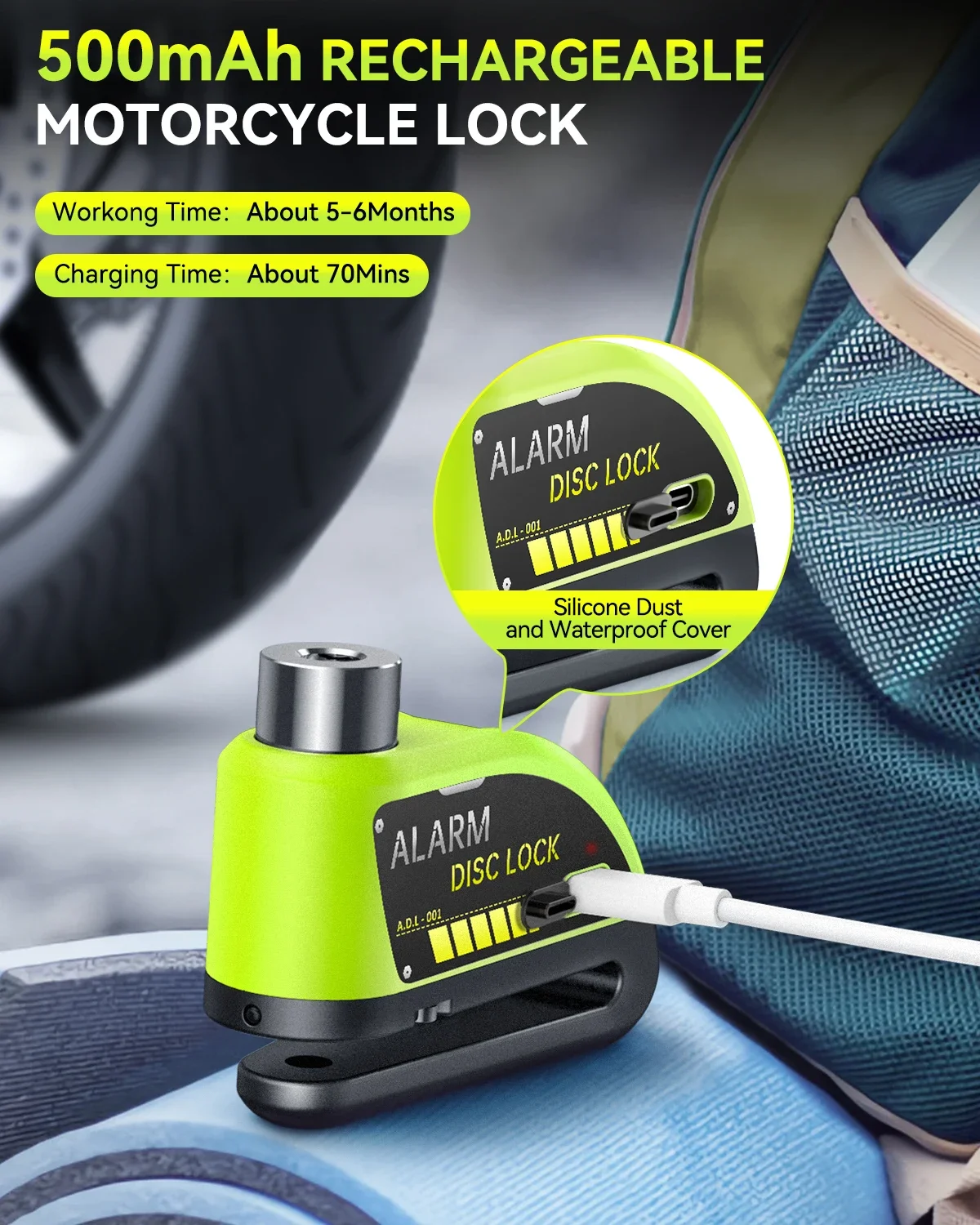 Extractme Motorcycle Alarm Disc Brake Lock Security Moto Wheel Disk Padlock Waterproof 110dB Loud Anti Theft Alarma Motocicleta thumbnail 6