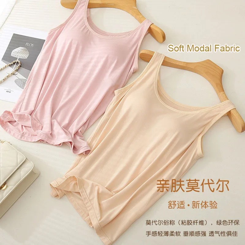 For 37-82kg Soft Modal Plus Size Tank Tops With Fixed Chest Pad For Women Integrated Wear-Free Underwear thumbnail 5