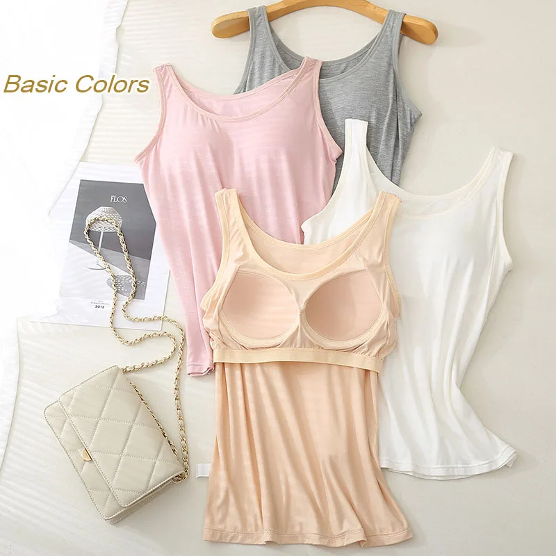 For 37-82kg Soft Modal Plus Size Tank Tops With Fixed Chest Pad For Women Integrated Wear-Free Underwear thumbnail 3