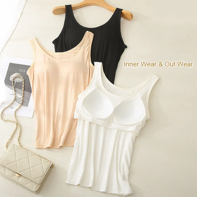 For 37-82kg Soft Modal Plus Size Tank Tops With Fixed Chest Pad For Women Integrated Wear-Free Underwear thumbnail 4