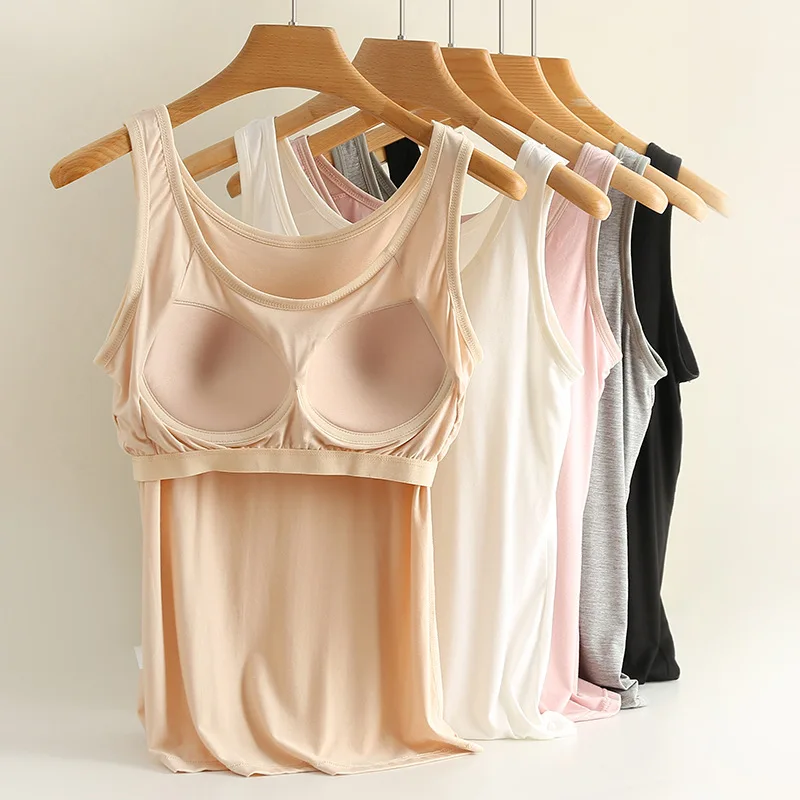 For 37-82kg Soft Modal Plus Size Tank Tops With Fixed Chest Pad For Women Integrated Wear-Free Underwear thumbnail 2