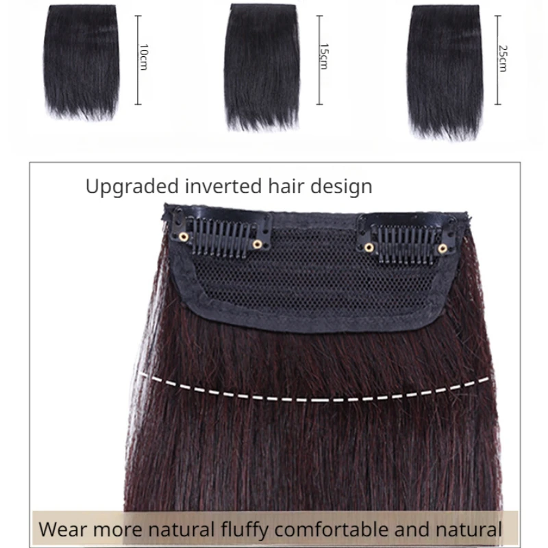 Real Human Hair Seamless Top Invisibility Hairpiece Thickened Root Pad Fluffy Cushion Wigs Piece Wig Hair Extensions for Woman thumbnail 4