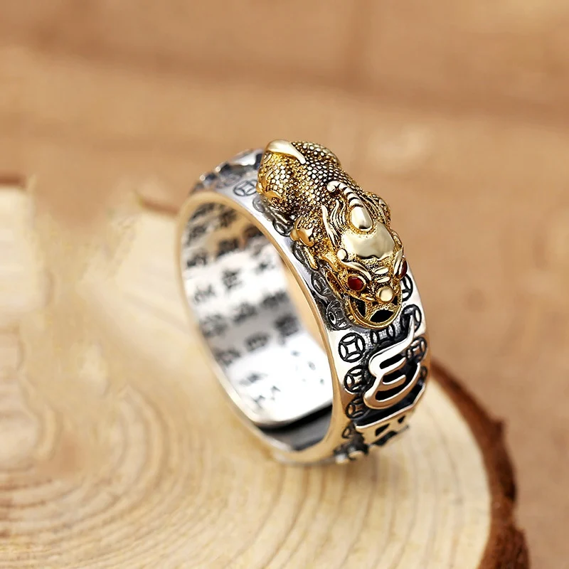 Chinese Feng Shui Pixiu Ring Silver Plated Copper Coins Adjustable Rings for Women Men Amulet Wealth Lucky Jewelry Birthday Gift thumbnail 6