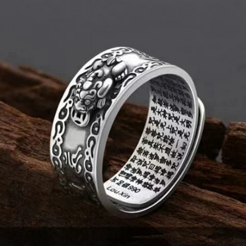 Chinese Feng Shui Pixiu Ring Silver Plated Copper Coins Adjustable Rings for Women Men Amulet Wealth Lucky Jewelry Birthday Gift thumbnail 4