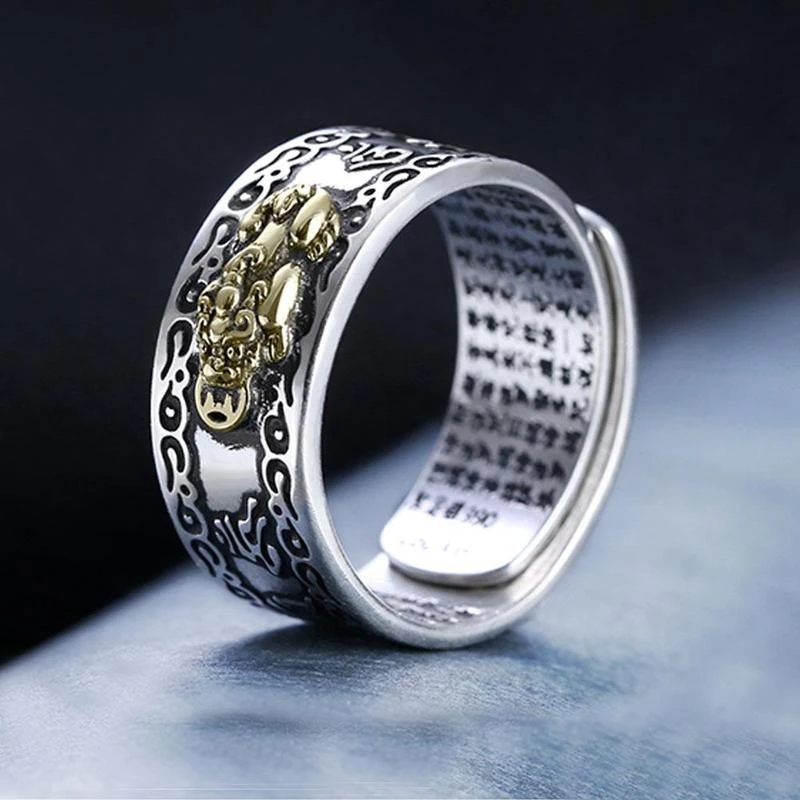 Chinese Feng Shui Pixiu Ring Silver Plated Copper Coins Adjustable Rings for Women Men Amulet Wealth Lucky Jewelry Birthday Gift thumbnail 3