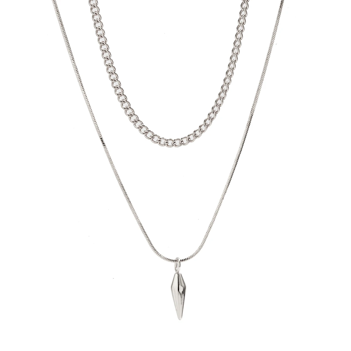 KunJoe 2pcs/set Stainless Steel Metal Rivet Pendant Thin Snake Chain Necklace for Men Punk Silver Color Cuban Link Chain Choker thumbnail 5