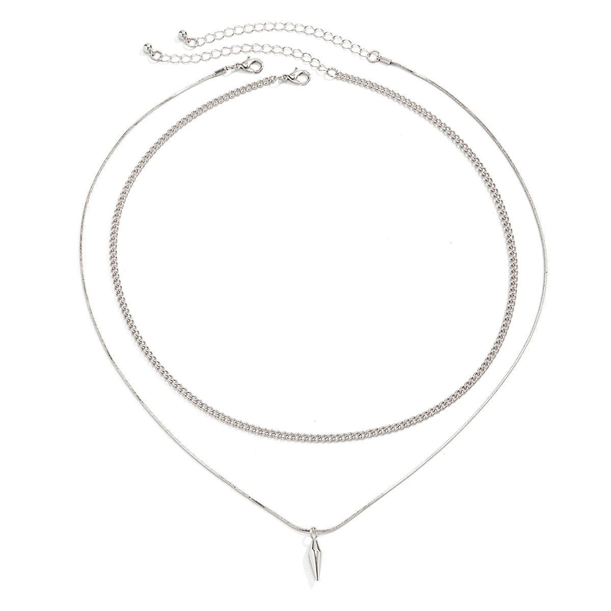 KunJoe 2pcs/set Stainless Steel Metal Rivet Pendant Thin Snake Chain Necklace for Men Punk Silver Color Cuban Link Chain Choker thumbnail 4