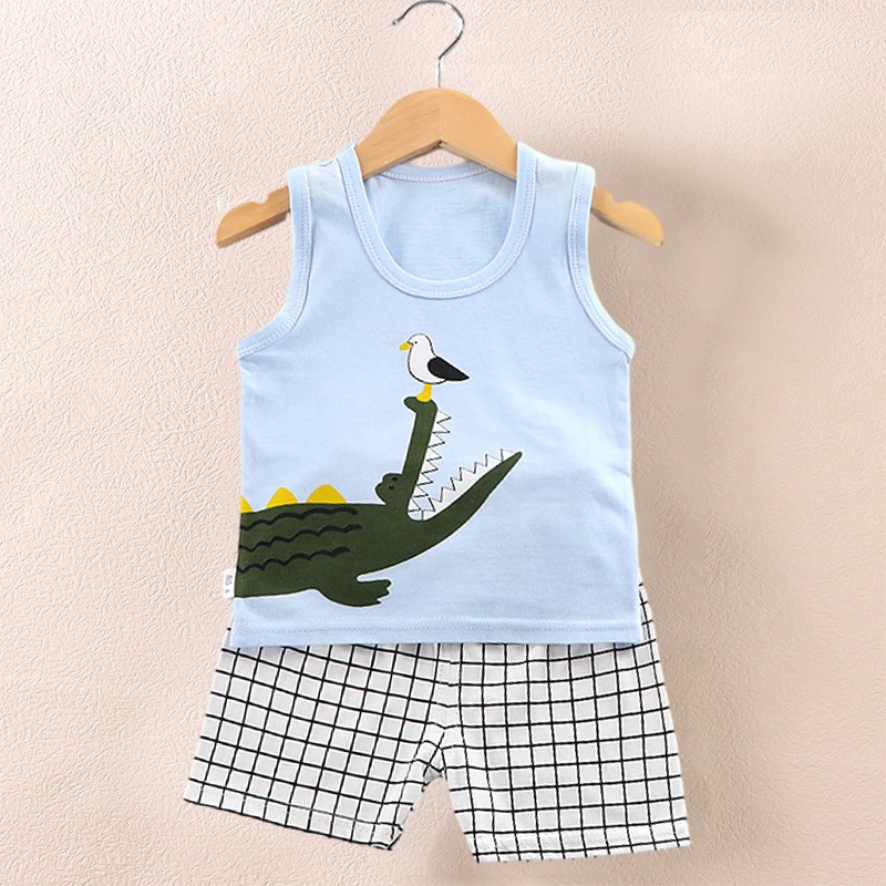 Children's Clothing Print Sleeveless Tops Shorts Cute Breathable Kids Summer Vest Shorts Set Tank Top for Baby Clothing Children thumbnail 4