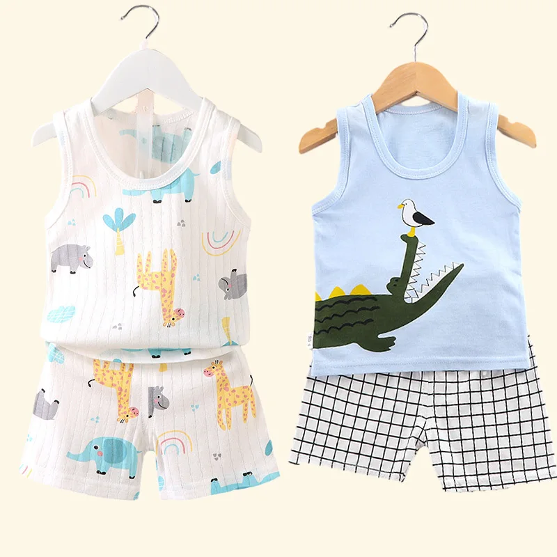 Children's Clothing Print Sleeveless Tops Shorts Cute Breathable Kids Summer Vest Shorts Set Tank Top for Baby Clothing Children thumbnail 2