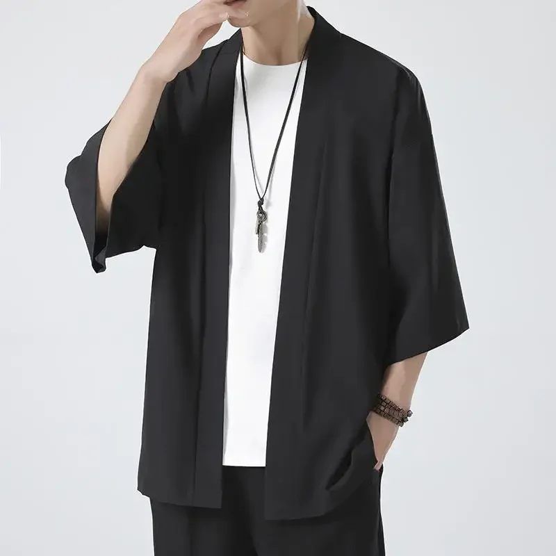 Black Samurai Clothing Japanese Style Cosplay Kimonos Shirt Traditional Haori for Women Men Harajuku Fashion Cardigan Yukata thumbnail 3