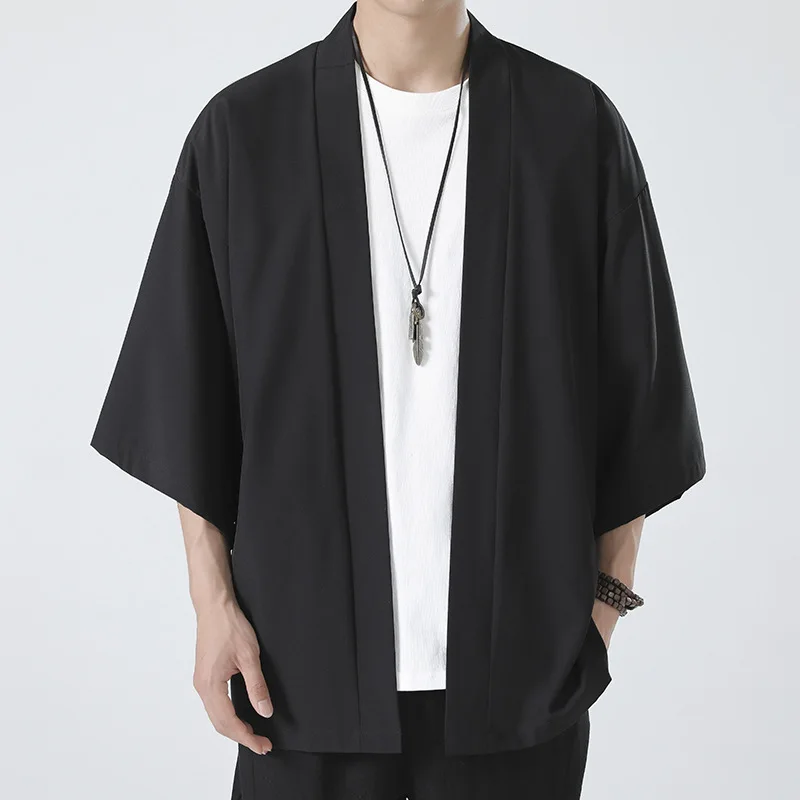 Black Samurai Clothing Japanese Style Cosplay Kimonos Shirt Traditional Haori for Women Men Harajuku Fashion Cardigan Yukata thumbnail 2