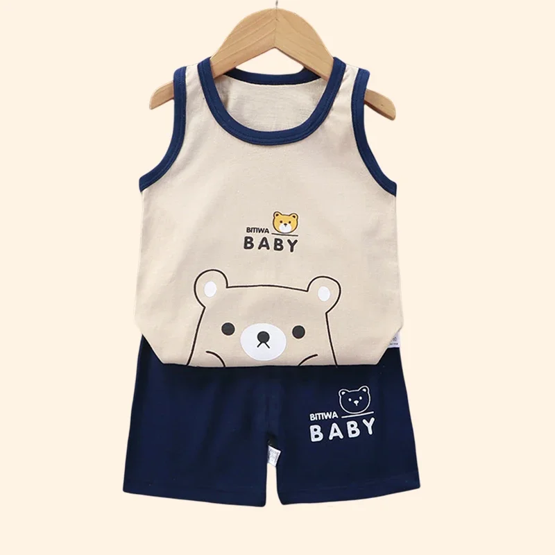 Children Sets Kids Clothes Boys Girls Vest Suit  Summer Children's Clothing baby Cotton T-Shirts Shorts Tank Top Sleeveless thumbnail 2
